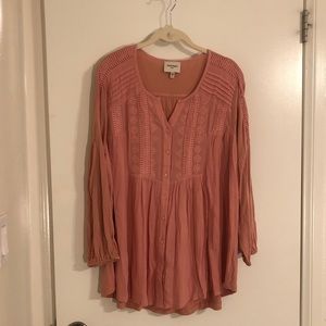 Haute Hippie Tribe 'Behati' Knit 3/4 Sleeve Split Neck Top Sz L